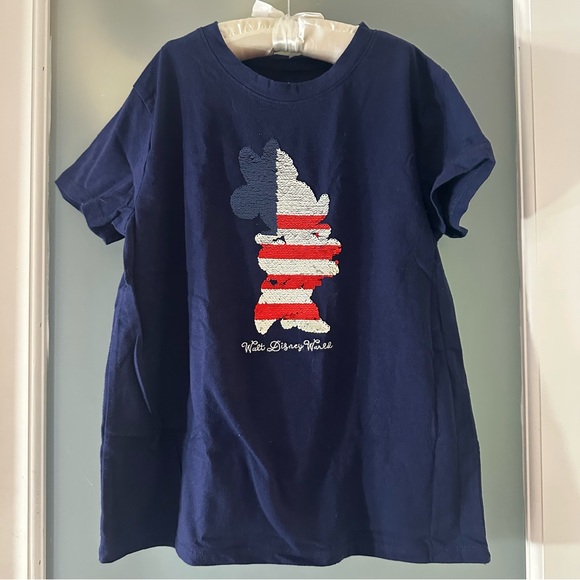 Disney Parks Kids Navy Blue sequins Mickey T-Shirt - Picture 1 of 8